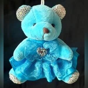 Natasha Blue Bear Plush Handbag Charm Key Ring Rhinestones Tutu Lace Dress NWT